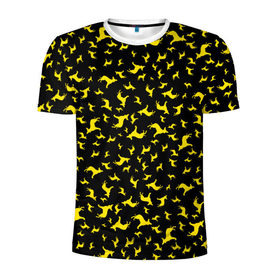 Мужская футболка 3D спортивная с принтом Желтые собачки в Петрозаводске, 100% полиэстер с улучшенными характеристиками | приталенный силуэт, круглая горловина, широкие плечи, сужается к линии бедра | dog | new year | животные | новый год | символ | собака