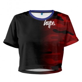 Женская футболка 3D укороченная с принтом Hype Military Black Red в Петрозаводске, 100% полиэстер | круглая горловина, длина футболки до линии талии, рукава с отворотами | brand | camo | hype | military | rap | swag | бренд | камо | камуфляж | милитари | модные | надписи | полосы | популярные | пятна | тренд | тренды | узоры | хайп | хайпанем | хаки | цвета