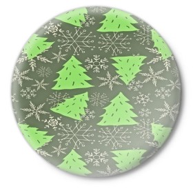 Значок с принтом Зелёные ёлочки в Петрозаводске,  металл | круглая форма, металлическая застежка в виде булавки | new year | santa | дед мороз | елка | елочки | новогодний | новый год | рождество | сантаклаус | снег | снежинки
