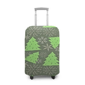 Чехол для чемодана 3D с принтом Зелёные ёлочки в Петрозаводске, 86% полиэфир, 14% спандекс | двустороннее нанесение принта, прорези для ручек и колес | new year | santa | дед мороз | елка | елочки | новогодний | новый год | рождество | сантаклаус | снег | снежинки