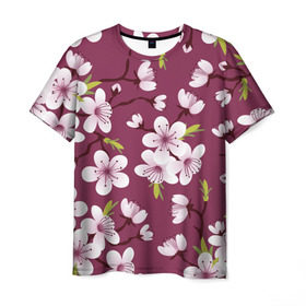 Мужская футболка 3D с принтом Сакура в Петрозаводске, 100% полиэфир | прямой крой, круглый вырез горловины, длина до линии бедер | vppdgryphon | арт | вишня | сакура | цветные | цветок | цветы | япония