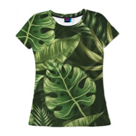 Женская футболка 3D с принтом Доисторический лес в Петрозаводске, 100% полиэфир ( синтетическое хлопкоподобное полотно) | прямой крой, круглый вырез горловины, длина до линии бедер | vppdgryphon | арт | краска | лес | папоротник | прикольные | тропики | цветные | цветок | цветы