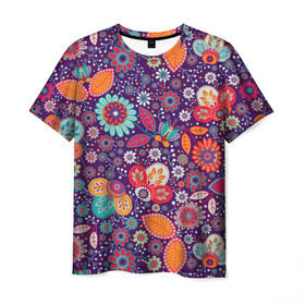 Мужская футболка 3D с принтом Цветочный взрыв в Петрозаводске, 100% полиэфир | прямой крой, круглый вырез горловины, длина до линии бедер | vppdgryphon | арт | взрыв | краска | тропики | цветные | цветок | цветочный | цветы