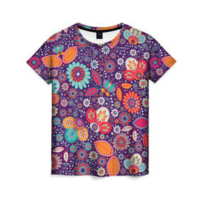 Женская футболка 3D с принтом Цветочный взрыв в Петрозаводске, 100% полиэфир ( синтетическое хлопкоподобное полотно) | прямой крой, круглый вырез горловины, длина до линии бедер | vppdgryphon | арт | взрыв | краска | тропики | цветные | цветок | цветочный | цветы