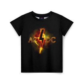 Детская футболка 3D с принтом AC/DC огонь в Петрозаводске, 100% гипоаллергенный полиэфир | прямой крой, круглый вырез горловины, длина до линии бедер, чуть спущенное плечо, ткань немного тянется | ac dc | acdc | ангус янг | блюз рок | крис слэйд | надпись | рок группа | рок н ролл | стиви янг | хард рок | эксл роуз