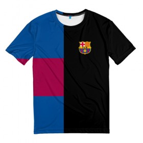 Мужская футболка 3D с принтом FC Barcelona Black Version в Петрозаводске, 100% полиэфир | прямой крой, круглый вырез горловины, длина до линии бедер | 