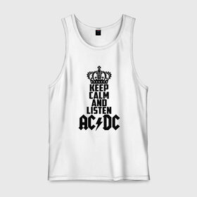 Мужская майка хлопок с принтом Keep calm and listen AC/DC в Петрозаводске, 100% хлопок |  | ac dc | acdc | австралийская | альбом | ангус янг | блюз рок | гитара | головы | группа | крис слэйд | музыканты | надпись | певцы | рок | рок н ролл | стиви янг | хард рок | эксл роуз