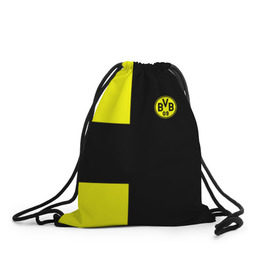 Рюкзак-мешок 3D с принтом FC Borussia Dortmund Black в Петрозаводске, 100% полиэстер | плотность ткани — 200 г/м2, размер — 35 х 45 см; лямки — толстые шнурки, застежка на шнуровке, без карманов и подкладки | Тематика изображения на принте: боруссия | дортмунд