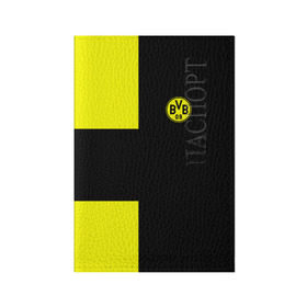 Обложка для паспорта матовая кожа с принтом FC Borussia Dortmund Black в Петрозаводске, натуральная матовая кожа | размер 19,3 х 13,7 см; прозрачные пластиковые крепления | Тематика изображения на принте: боруссия | дортмунд
