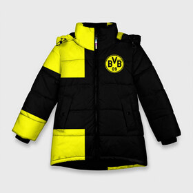 Зимняя куртка для девочек 3D с принтом FC Borussia Dortmund Black в Петрозаводске, ткань верха — 100% полиэстер; подклад — 100% полиэстер, утеплитель — 100% полиэстер. | длина ниже бедра, удлиненная спинка, воротник стойка и отстегивающийся капюшон. Есть боковые карманы с листочкой на кнопках, утяжки по низу изделия и внутренний карман на молнии. 

Предусмотрены светоотражающий принт на спинке, радужный светоотражающий элемент на пуллере молнии и на резинке для утяжки. | Тематика изображения на принте: боруссия | дортмунд