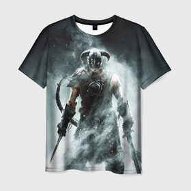 Мужская футболка 3D с принтом Skyrim в Петрозаводске, 100% полиэфир | прямой крой, круглый вырез горловины, длина до линии бедер | elder scrolls | дракон | игра | свитки | скайрим