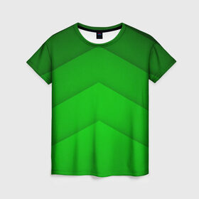 Женская футболка 3D с принтом Зеленые полосы в Петрозаводске, 100% полиэфир ( синтетическое хлопкоподобное полотно) | прямой крой, круглый вырез горловины, длина до линии бедер | абстракция | геометрия | зеленый | модные.мода | пирамиды | полосы.линии | тренды | треугольники | узоры