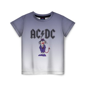 Детская футболка 3D с принтом AC/DC чертенок в Петрозаводске, 100% гипоаллергенный полиэфир | прямой крой, круглый вырез горловины, длина до линии бедер, чуть спущенное плечо, ткань немного тянется | Тематика изображения на принте: 