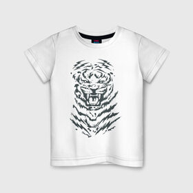 Детская футболка хлопок с принтом Тигр в Петрозаводске, 100% хлопок | круглый вырез горловины, полуприлегающий силуэт, длина до линии бедер | Тематика изображения на принте: 