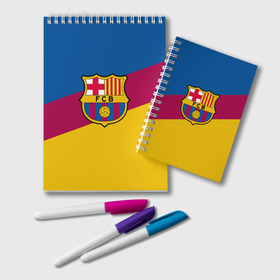 Блокнот с принтом FC Barcelona 2018 Colors в Петрозаводске, 100% бумага | 48 листов, плотность листов — 60 г/м2, плотность картонной обложки — 250 г/м2. Листы скреплены удобной пружинной спиралью. Цвет линий — светло-серый
 | fc | fc barcelona | fcb | fly emirates | ronaldo | абстракция | барселона | геометрия | зож | клуб | линии | месси | модные | мяч | реал мадрид | спорт | спортивные | тренды | футбол | футбольный клуб | эмблема