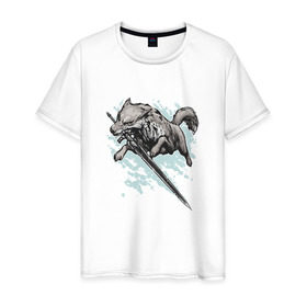 Мужская футболка хлопок с принтом The Swordswolf в Петрозаводске, 100% хлопок | прямой крой, круглый вырез горловины, длина до линии бедер, слегка спущенное плечо. | дарк соулс