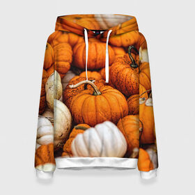 Женская толстовка 3D с принтом тыквы в Петрозаводске, 100% полиэстер  | двухслойный капюшон со шнурком для регулировки, мягкие манжеты на рукавах и по низу толстовки, спереди карман-кенгуру с мягким внутренним слоем. | halloween | дача | овощи | октябрь | оранжевый | осень | сентябрь | тыква | хеллуин