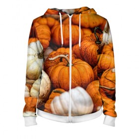 Женская толстовка 3D на молнии с принтом тыквы в Петрозаводске, 100% полиэстер | длина до линии бедра, манжеты и пояс оформлены мягкой тканевой резинкой, двухслойный капюшон со шнурком для регулировки, спереди молния, по бокам два кармана | halloween | дача | овощи | октябрь | оранжевый | осень | сентябрь | тыква | хеллуин