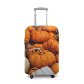 Чехол для чемодана 3D с принтом тыквы в Петрозаводске, 86% полиэфир, 14% спандекс | двустороннее нанесение принта, прорези для ручек и колес | halloween | дача | овощи | октябрь | оранжевый | осень | сентябрь | тыква | хеллуин