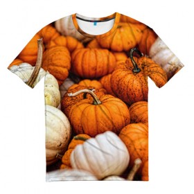 Мужская футболка 3D с принтом тыквы в Петрозаводске, 100% полиэфир | прямой крой, круглый вырез горловины, длина до линии бедер | halloween | дача | овощи | октябрь | оранжевый | осень | сентябрь | тыква | хеллуин