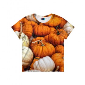 Детская футболка 3D с принтом тыквы в Петрозаводске, 100% гипоаллергенный полиэфир | прямой крой, круглый вырез горловины, длина до линии бедер, чуть спущенное плечо, ткань немного тянется | halloween | дача | овощи | октябрь | оранжевый | осень | сентябрь | тыква | хеллуин