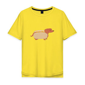 Мужская футболка хлопок Oversize с принтом Хот дог в Петрозаводске, 100% хлопок | свободный крой, круглый ворот, “спинка” длиннее передней части | год собаки | собака | такса