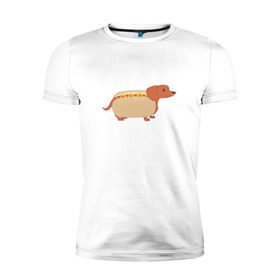 Мужская футболка премиум с принтом Хот дог в Петрозаводске, 92% хлопок, 8% лайкра | приталенный силуэт, круглый вырез ворота, длина до линии бедра, короткий рукав | год собаки | собака | такса