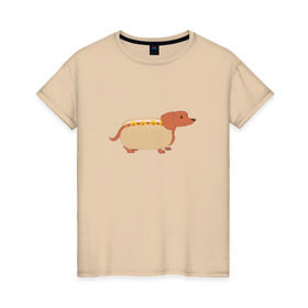Женская футболка хлопок с принтом Хот дог в Петрозаводске, 100% хлопок | прямой крой, круглый вырез горловины, длина до линии бедер, слегка спущенное плечо | год собаки | собака | такса