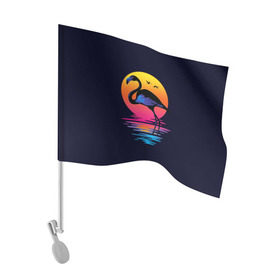 Флаг для автомобиля с принтом Фламинго дитя заката в Петрозаводске, 100% полиэстер | Размер: 30*21 см | закат | море | птица | ретро | стиль | фламинго