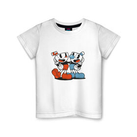 Детская футболка хлопок с принтом Cuphead в Петрозаводске, 100% хлопок | круглый вырез горловины, полуприлегающий силуэт, длина до линии бедер | cuphead
