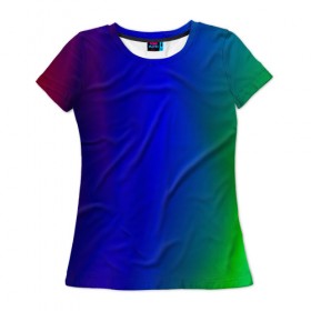 Женская футболка 3D с принтом Цветной градиент в Петрозаводске, 100% полиэфир ( синтетическое хлопкоподобное полотно) | прямой крой, круглый вырез горловины, длина до линии бедер | абстракция | градиент | зеленый | модные | розовый | синий | цвет | цветные | яркие