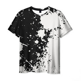 Мужская футболка 3D с принтом Брызги краски в Петрозаводске, 100% полиэфир | прямой крой, круглый вырез горловины, длина до линии бедер | абстракция | белое | брызги | краска | пятно | черное