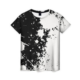 Женская футболка 3D с принтом Брызги краски в Петрозаводске, 100% полиэфир ( синтетическое хлопкоподобное полотно) | прямой крой, круглый вырез горловины, длина до линии бедер | абстракция | белое | брызги | краска | пятно | черное