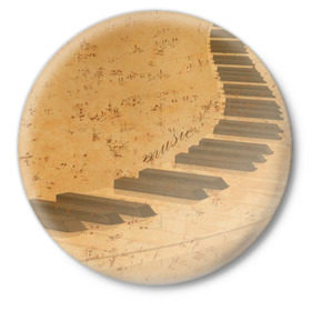 Значок с принтом Клавиши пианино в Петрозаводске,  металл | круглая форма, металлическая застежка в виде булавки | для | до | клавиши | ля | мелодия | ми | музыка | музыканта | ноты | оркестр | пианино | подарок | ре | рояль | си | соль | стан | фа