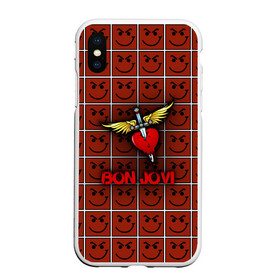 Чехол для iPhone XS Max матовый с принтом Смайлы Bon Jovi в Петрозаводске, Силикон | Область печати: задняя сторона чехла, без боковых панелей | bon jovi | бон | бон джови | глэм | группа | джови | джон | рок | хард