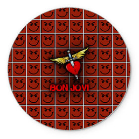 Коврик круглый с принтом Смайлы Bon Jovi в Петрозаводске, резина и полиэстер | круглая форма, изображение наносится на всю лицевую часть | Тематика изображения на принте: bon jovi | бон | бон джови | глэм | группа | джови | джон | рок | хард
