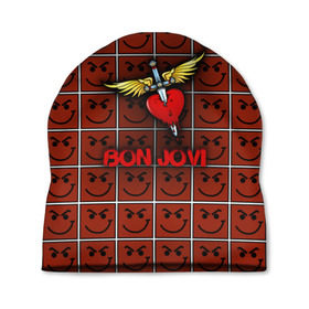 Шапка 3D с принтом Смайлы Bon Jovi в Петрозаводске, 100% полиэстер | универсальный размер, печать по всей поверхности изделия | bon jovi | бон | бон джови | глэм | группа | джови | джон | рок | хард