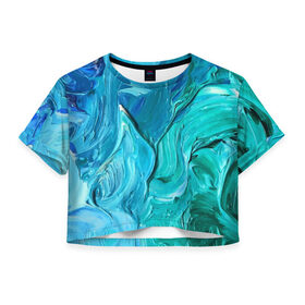 Женская футболка 3D укороченная с принтом Мазки краски в Петрозаводске, 100% полиэстер | круглая горловина, длина футболки до линии талии, рукава с отворотами | 