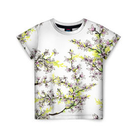 Детская футболка 3D с принтом Сакура в Петрозаводске, 100% гипоаллергенный полиэфир | прямой крой, круглый вырез горловины, длина до линии бедер, чуть спущенное плечо, ткань немного тянется | арт | краска | прикольные | сакура | тропики | цветные | цветок | цветы | япония