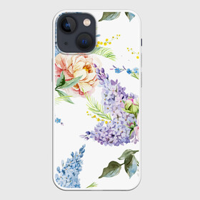 Чехол для iPhone 13 mini с принтом Сирень и Пионы в Петрозаводске,  |  | Тематика изображения на принте: арт | краска | пион | пионы | прикольные | сирень | тропики | цветные | цветок | цветы