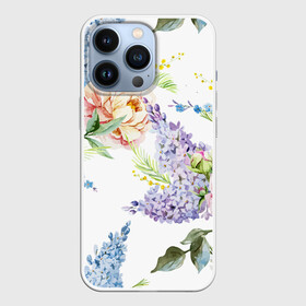 Чехол для iPhone 13 Pro с принтом Сирень и Пионы в Петрозаводске,  |  | арт | краска | пион | пионы | прикольные | сирень | тропики | цветные | цветок | цветы