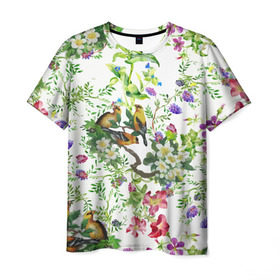 Мужская футболка 3D с принтом Райский остров в Петрозаводске, 100% полиэфир | прямой крой, круглый вырез горловины, длина до линии бедер | арт | краска | попугаи | попугай | прикольные | рай | тропики | цветные | цветок | цветы