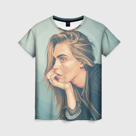 Женская футболка 3D с принтом Cara Delevingne 3 в Петрозаводске, 100% полиэфир ( синтетическое хлопкоподобное полотно) | прямой крой, круглый вырез горловины, длина до линии бедер | cara delevingne | кара делевинь