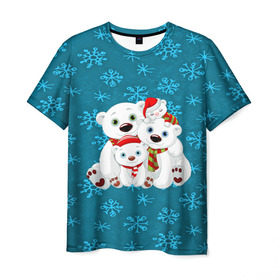 Мужская футболка 3D с принтом Новогодние мишки в Петрозаводске, 100% полиэфир | прямой крой, круглый вырез горловины, длина до линии бедер | Тематика изображения на принте: new year | santa | дед мороз | елка | елочки | новогодний | новый год | рождество | сантаклаус | снег | снежинки