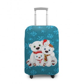 Чехол для чемодана 3D с принтом Новогодние мишки в Петрозаводске, 86% полиэфир, 14% спандекс | двустороннее нанесение принта, прорези для ручек и колес | new year | santa | дед мороз | елка | елочки | новогодний | новый год | рождество | сантаклаус | снег | снежинки
