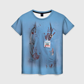 Женская футболка 3D с принтом Костюм врача кровь в Петрозаводске, 100% полиэфир ( синтетическое хлопкоподобное полотно) | прямой крой, круглый вырез горловины, длина до линии бедер | больница | врач | доктор | клиника | кровь