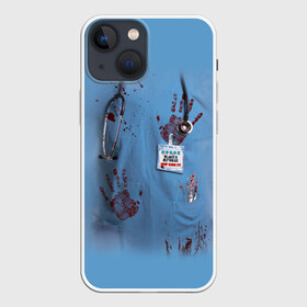 Чехол для iPhone 13 mini с принтом Костюм врача кровь в Петрозаводске,  |  | больница | врач | доктор | клиника | кровь