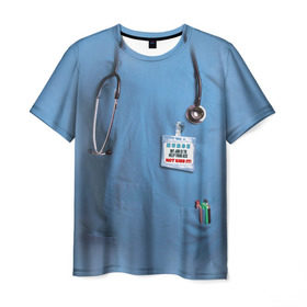 Мужская футболка 3D с принтом Костюм врача в Петрозаводске, 100% полиэфир | прямой крой, круглый вырез горловины, длина до линии бедер | Тематика изображения на принте: больница | врач | градусник | доктор | интерн | клиника | медбрат | медсестра | поликлиника | стетоскоп | фонендоскоп