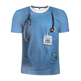 Мужская футболка 3D спортивная с принтом Костюм врача в Петрозаводске, 100% полиэстер с улучшенными характеристиками | приталенный силуэт, круглая горловина, широкие плечи, сужается к линии бедра | больница | врач | градусник | доктор | интерн | клиника | медбрат | медсестра | поликлиника | стетоскоп | фонендоскоп