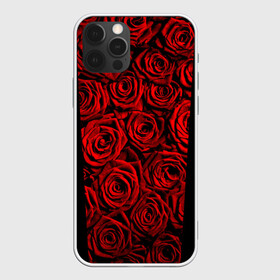 Чехол для iPhone 12 Pro с принтом RED ROSES / КРАСНЫЕ РОЗЫ в Петрозаводске, силикон | область печати: задняя сторона чехла, без боковых панелей | Тематика изображения на принте: букет | красный | лепестки | модные | полосы | природа | растения | розочки | розы | сад | тренды | цвет | цветы | черный